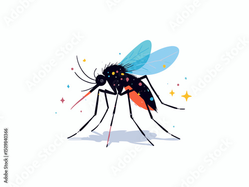 Cute mosquito cartoon, isolated on white background
