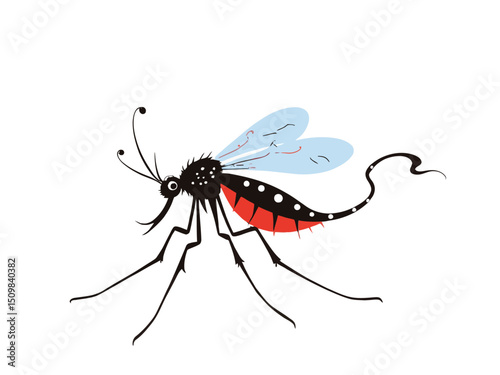 Cute mosquito cartoon, isolated on white background