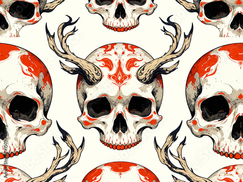 dark Seamless Pattern Of Hand Drawn Skulls