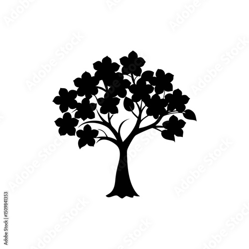 Dogwood silhouette, vector silhouette of a tree on a transparent background