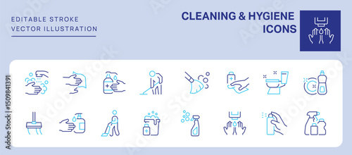 Cleaning & hygiene icons. Editable Stroke. Set of thin line icons symbol collection. 
