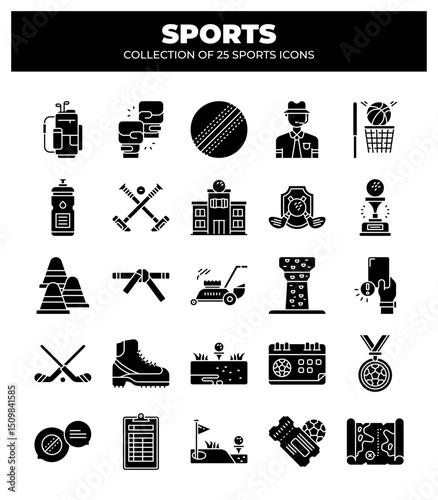 Collection of 25 Sports Icons. A Visual Guide to Various Sports and Equipment