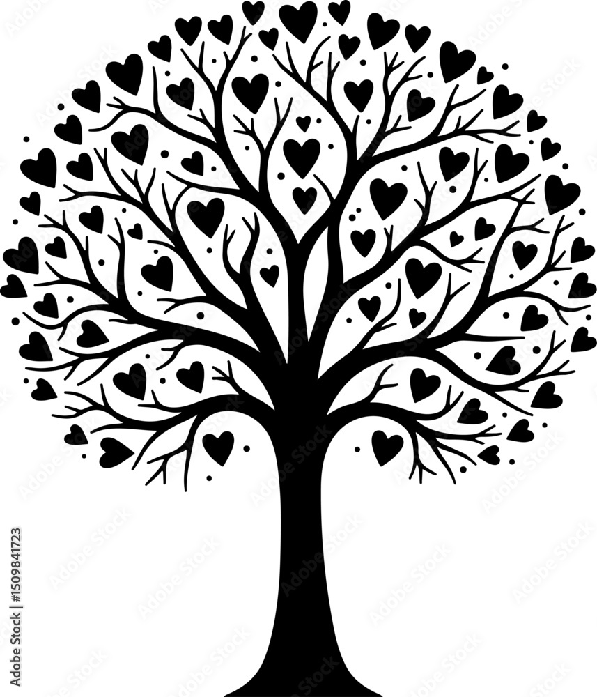 Fototapeta premium Romantic Couple Under Heart Tree Silhouette vector
