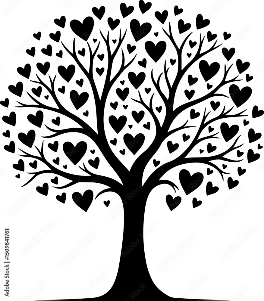 Fototapeta premium Romantic Couple Under Heart Tree Silhouette vector