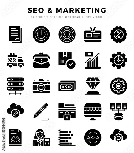 SEO & Marketing. Glyph icons Pack. vector illustration.