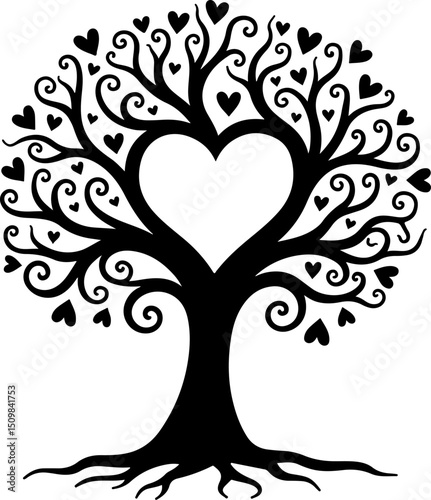 Romantic Couple Under Heart Tree Silhouette vector