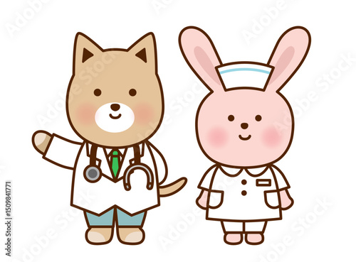 かわいい動物のお医者さん・ナースイラストセット｜犬・うさぎ