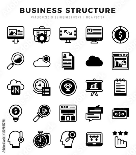 Set of Business Structure Icons. Simple Lineal Filled art style icons pack.