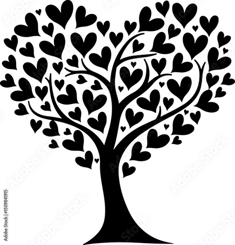 Romantic Couple Under Heart Tree Silhouette vector