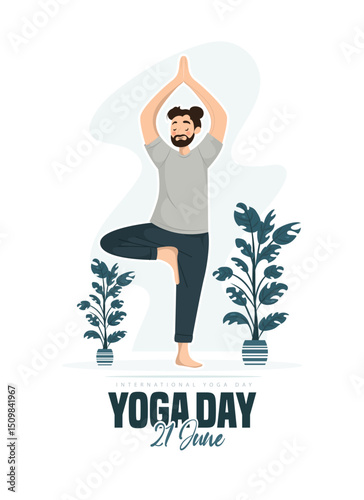 Celebrating International Yoga Day with individuals practicing yoga in different asanas, symbolizing fitness and mindfulness