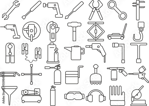 Repair tool cars mechanic icon illustration, Set of different tools logo, Cars tools repair symbol vector