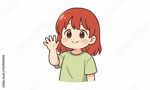 Cute girl waving hand cartoon illustration