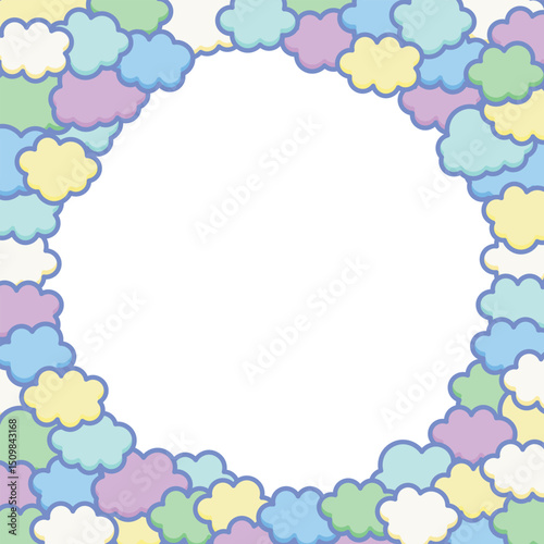 Cute clouds pop frame background material. Fluffy, soft, moist, Harajuku style. Pastel color. / かわいい雲のポップなフレーム背景素材 ふわふわ やわらかい しっとり 原宿系 パステルカラー