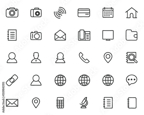 Collection of outline icons for web design and mobile app development ui ux design elements vector illustration