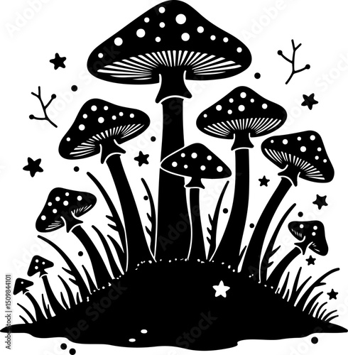 Fantasy Mushroom Forest Silhouette vector
