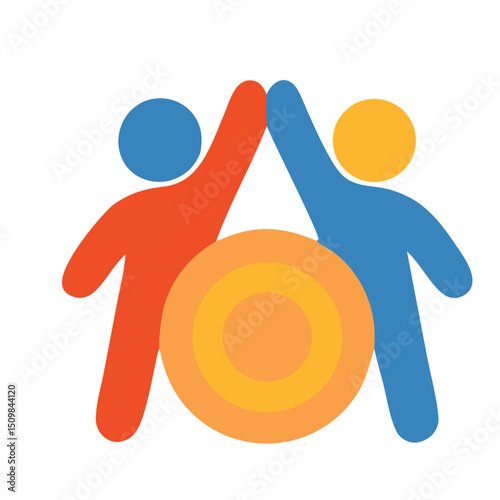 High-Five Harmony: Two stylized figures celebrate a shared goal with a high-five, symbolizing teamwork, cooperation, and shared achievement against a clean background.