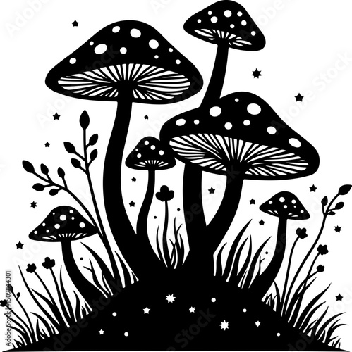 Fantasy Mushroom Forest Silhouette vector