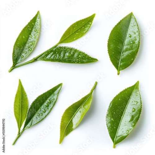 green leaves on white background