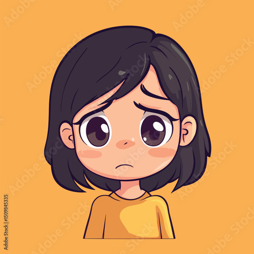Sad Anime Girl with Large Eyes and Bob Haircut