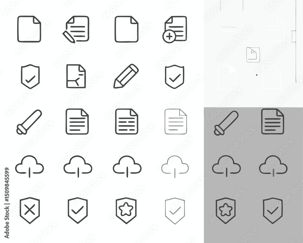 Document file cloud shield pencil icon set vector illustration for web design and mobile app development Document file cloud shield pencil icon set vector illustration for web design and mobile app development
