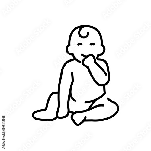 Baby sitting line icon. Simple outline style. Cute toddler child black linear isolated.