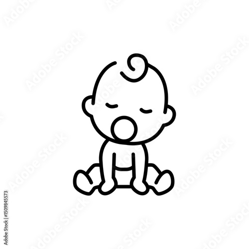 Baby sitting asleep line icon. Simple outline style. Cute toddler child. Baby with pacifier asleep in sitting position.