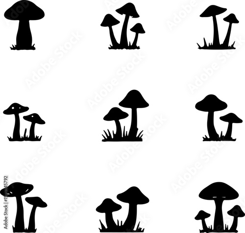 Mushroom Silhouette Collection vector design bundel