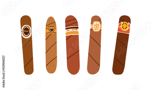Vintage Cuban cigar icon. Cartoon tobacco product isolated on white background ,hand drawn illustration smoking tabacco product .