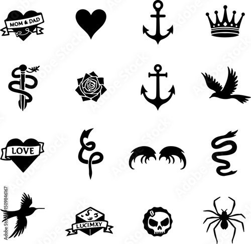 Vintage Tattoo Icons vector Collection bundle