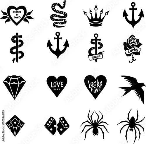 Vintage Tattoo Icons vector Collection bundle