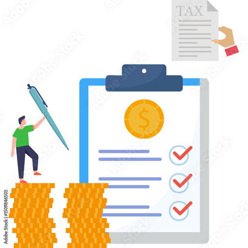 Male Employee Making Tax Report Illustration