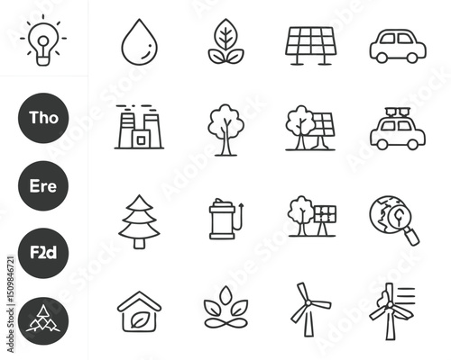 Eco friendly sustainable environment renewable energy green energy icons set vector illustration line art