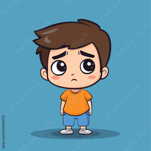 Sad Cartoon Boy with Large Eyes and Brown Hair (1)