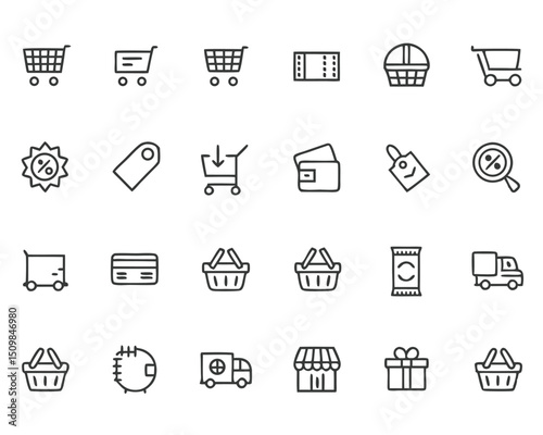 E commerce shopping icons vector set online shop retail symbols market elements store outline design 100px