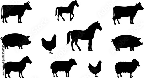  Collection of Black Farm Animal Silhouettes