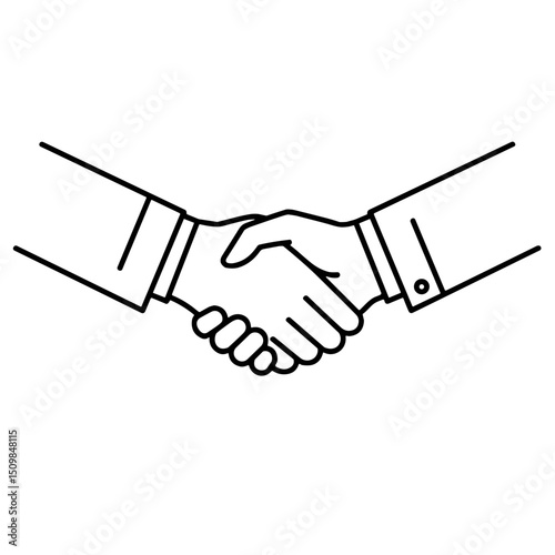 Two hands shaking in a simple line art style  