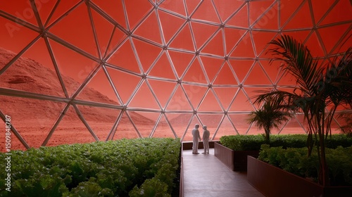 Transparent Geodesic Dome Habitat Inside Mars Environment Scene