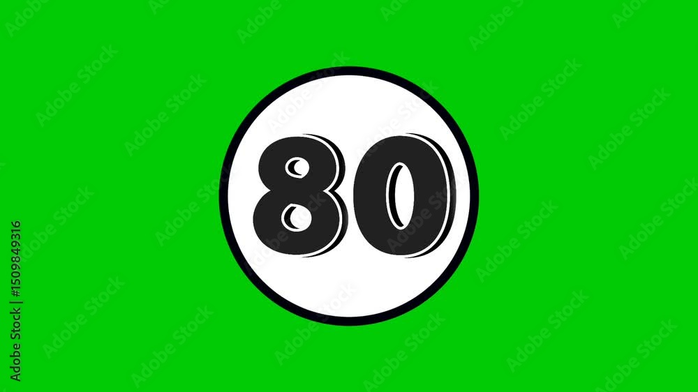 Number 80 symbol sign animation motion graphics cartoon black color on green screen background.numbers in white circle suitable for video elements Number 80 symbol sign animation motion graphics cartoon black color on green screen background.numbers in white circle suitable for video elements