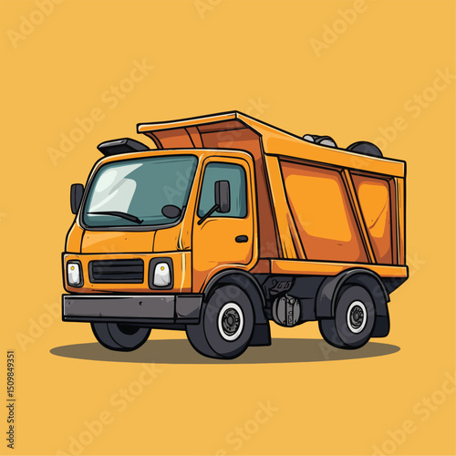 Vibrant Orange Dump Truck Illustration with Detailed Features
