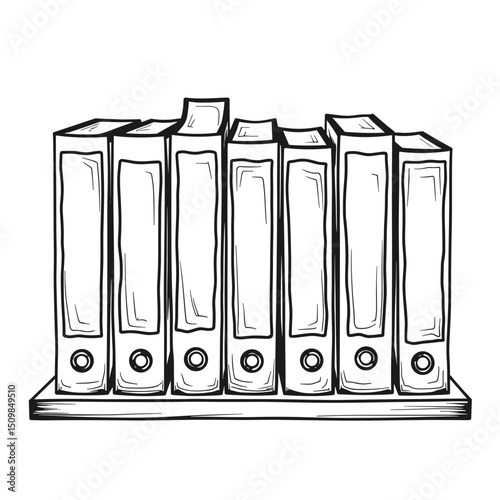 Line art of file folders on shelf, organization concept