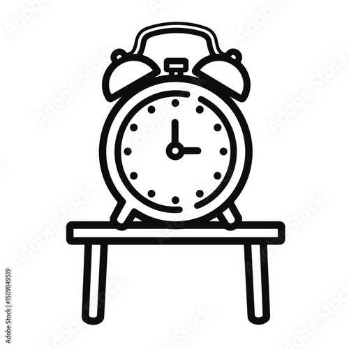 Analog clock ticking above desk, time management concept