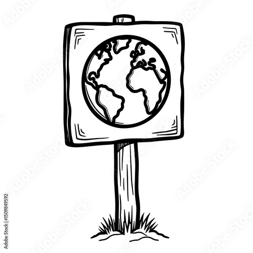 Climate protest sign illustrating Earth, minimal line art style