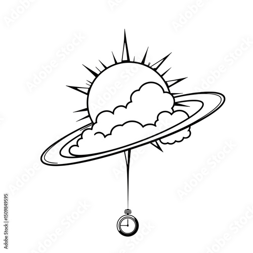 Sun and cloud logic balance scale design, minimal line art concept