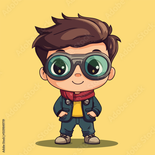 Stylish Boy with Large Binoculars and Red Scarf