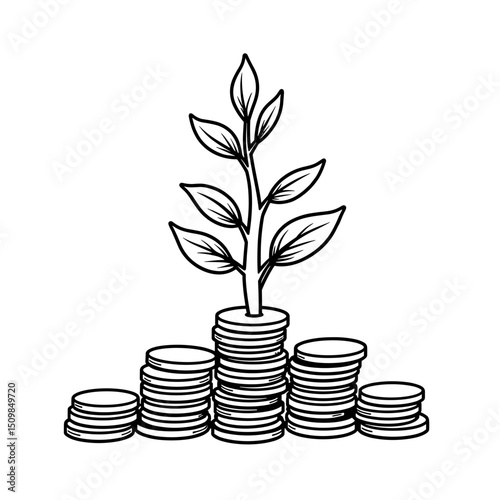 Growing dollar tree from stacked coins, financial growth concept