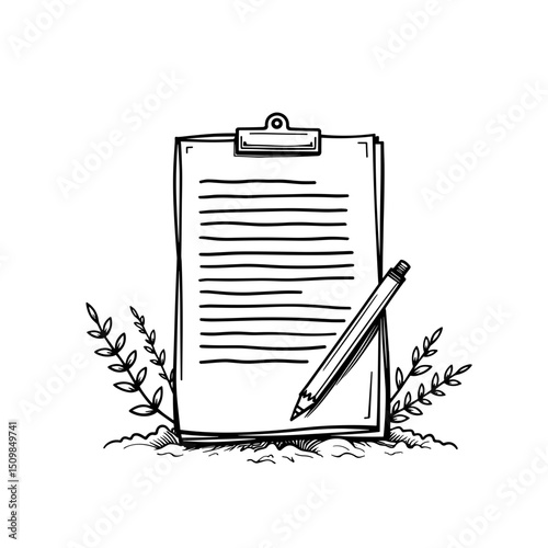 Clean line art of letter and pencil, clarity and precision