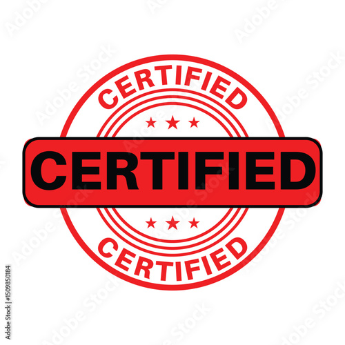 Certified stamp icon or seal design with bold text and circular badge shape. Ideal for use in business documents, quality assurance labels, official certifications, and guarantee graphics.