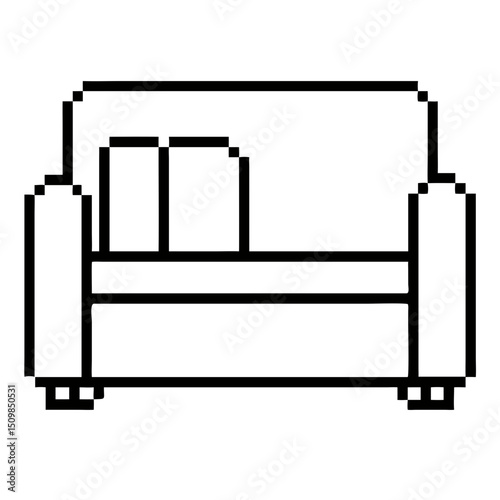 Elegant pixel line art of a modern couch with two cushions for interior decoration