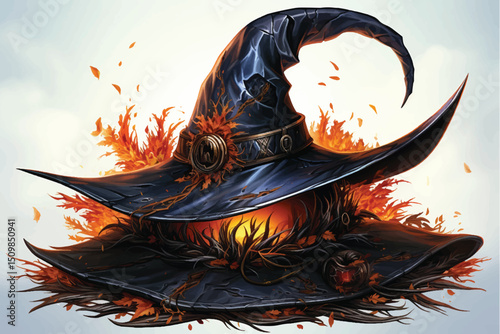 
Halloween Witch Black Hat isolated on white background. 