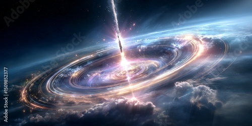 Hypersonic missile breaking the sound barrier creating a wormhole in space